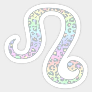 Leo Zodiac Horoscope Symbol in Pastel Rainbow Leopard Print Sticker